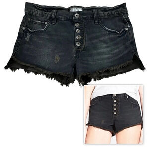Free People Distressed Button Fly Shorts with Fringe Hem. Vintage Wash Size 26
